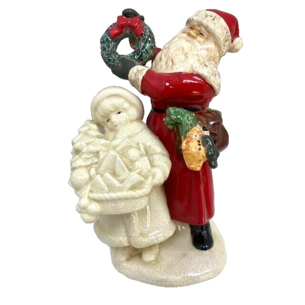 Russ Berrie & Co Santa with Girl Hand Painted 8.5" Ceramic Figurine
